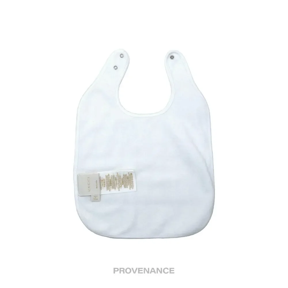 🔴 Gucci Baby Bib - Teddy Bear Web Stripe White Pink Grey